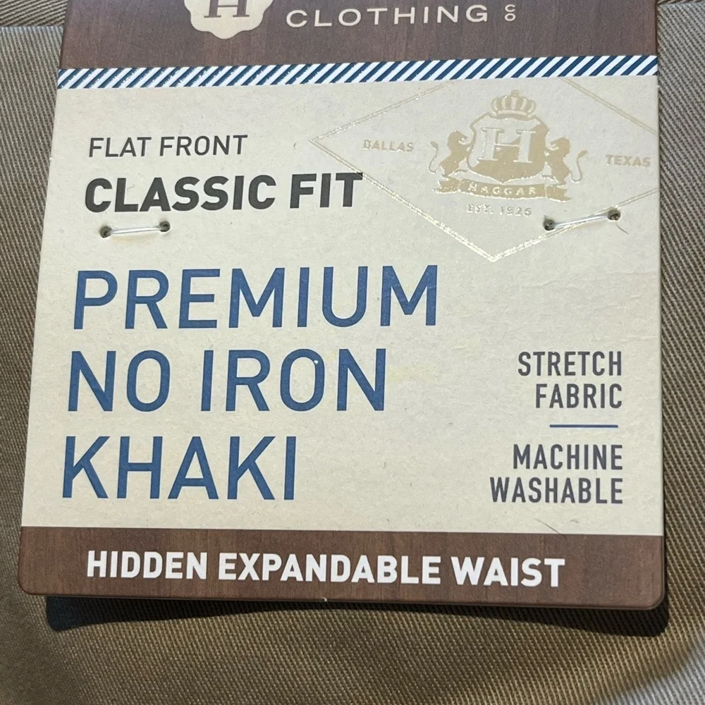Haggar Pants Khakis Classic Fit Flat Front No Iron Expandable Waist Size 42x36 - Picture 5 of 6
